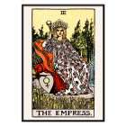 Póster del Tarot – La Emperatriz de Rider Waite que muestra a una mujer sentada en un trono con una corona de estrellas, sosteniendo un cetro.