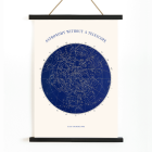 Poster displaying star chart titled Astronomy without a telescope by Elias Colbert featuring celestial constellations in blue.