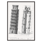 Poster of architectural drawing of the Leaning Tower of Pisa titled Campanile di Pisa by G.L. Taylor featuring elevations and section views.