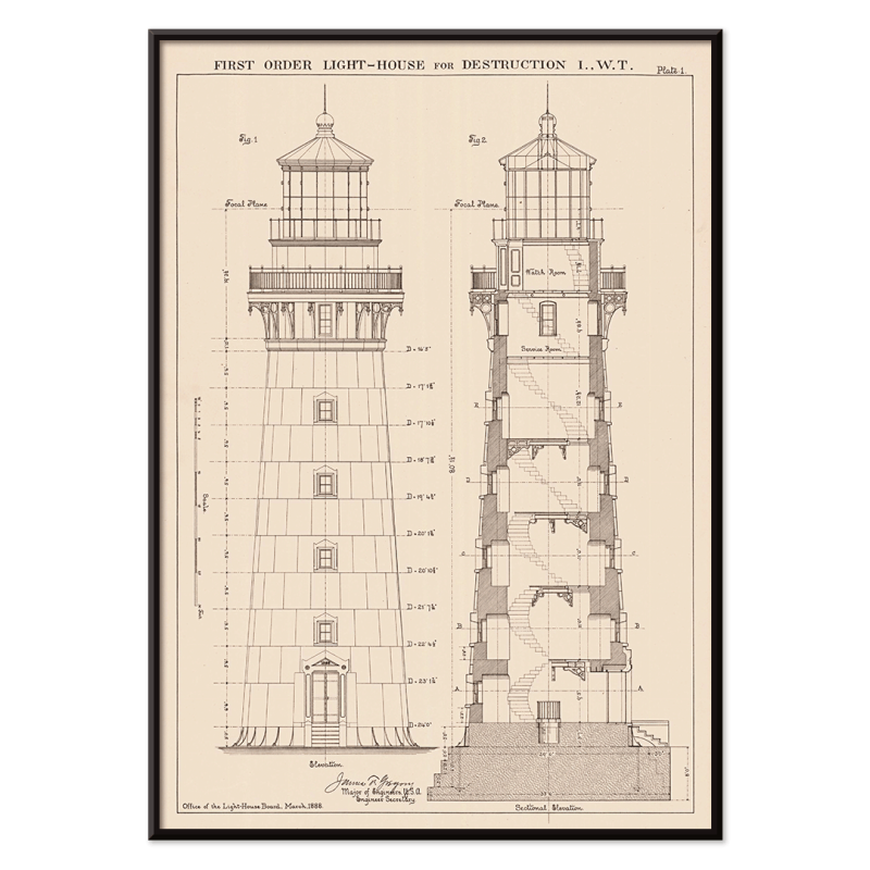 Section and Elevation of a Lighthouse